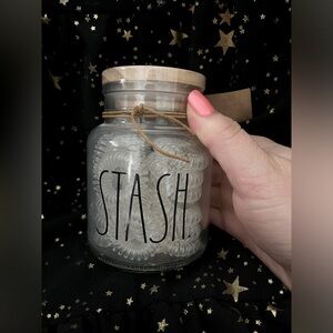 RAE DUNN STASH 25pc SPIRAL HAIR TIES GLASS JAR w/ WOOD LID